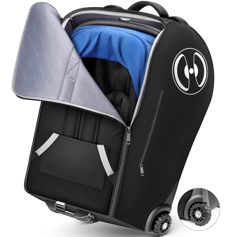 Yorepek Car Seat Travel Bag w Wheels Backpack Fits Doona Padded Black Open Box